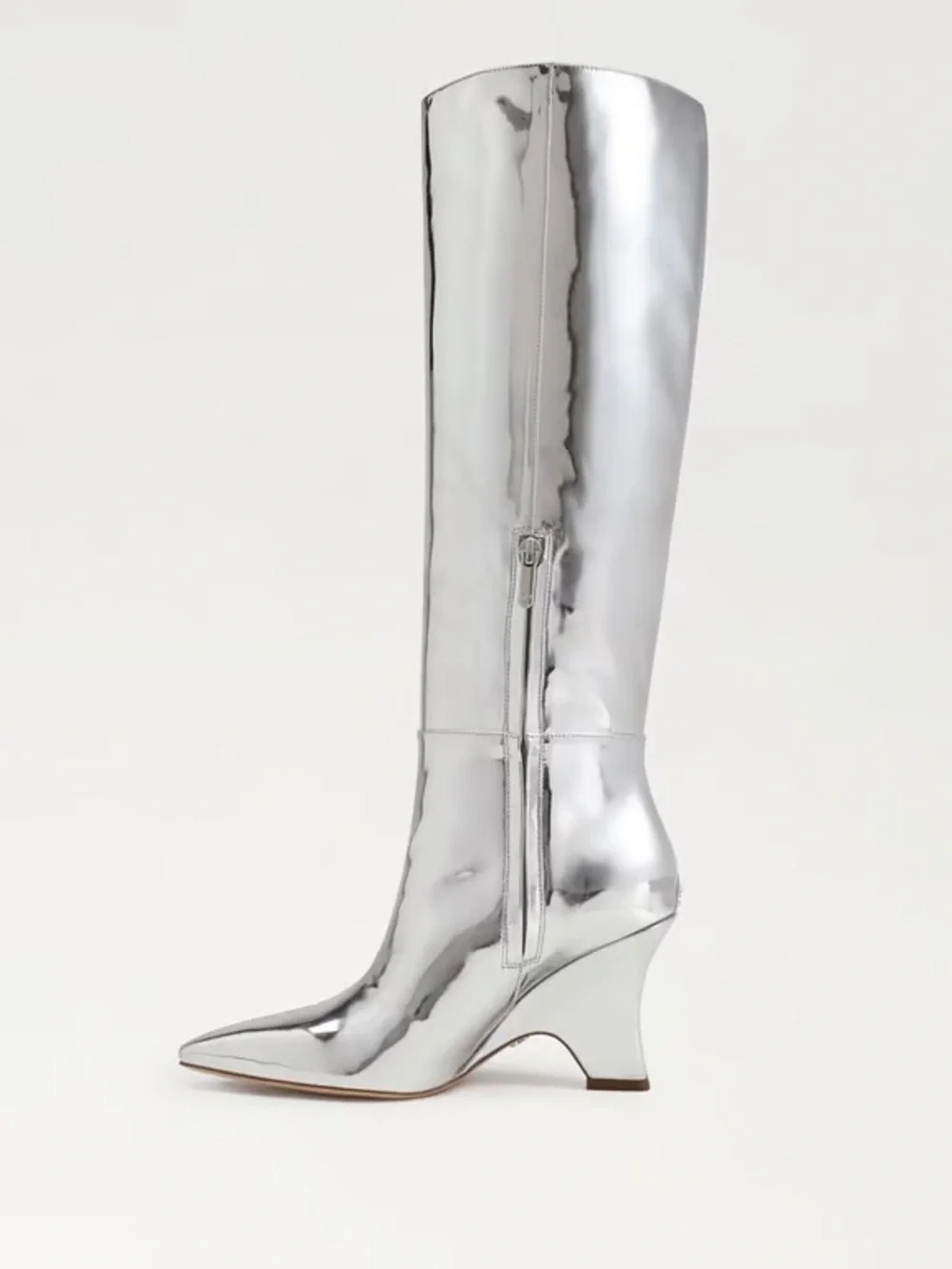 Sam Edelman Vance 2 Knee High Boots Soft Silver Metallic Pointed Toe Block Heel
